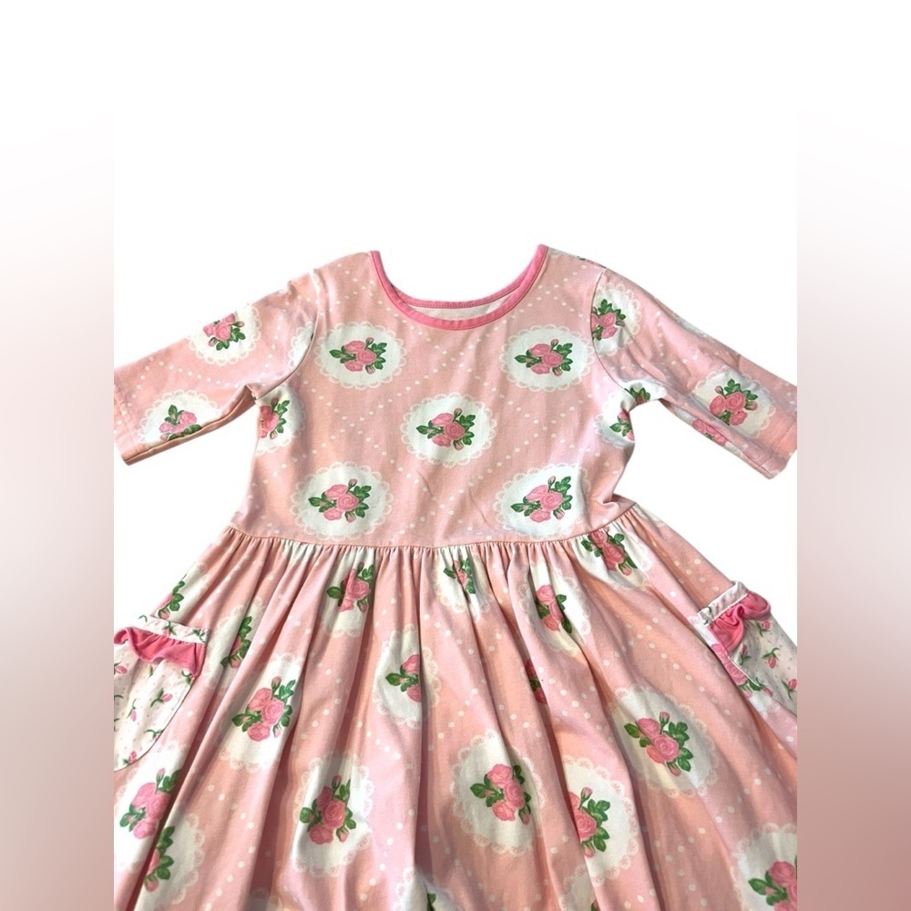 Eleanor Rose Louise Dress Pink Lace & Rose Print Jersey Size 7-8 Floral - Picture 3 of 8